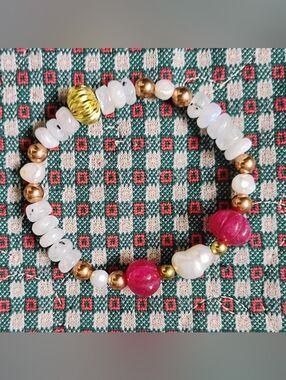 Handmade Pearl, Ruby, And Moonstone Bracelet